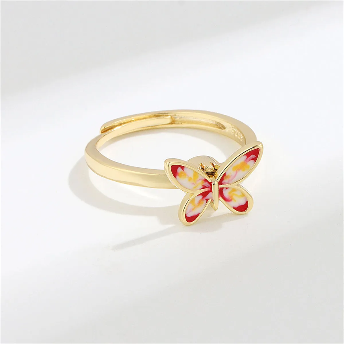 Pink Enamel & 18K Gold-Plated Rotating Butterfly Adjustable Ring