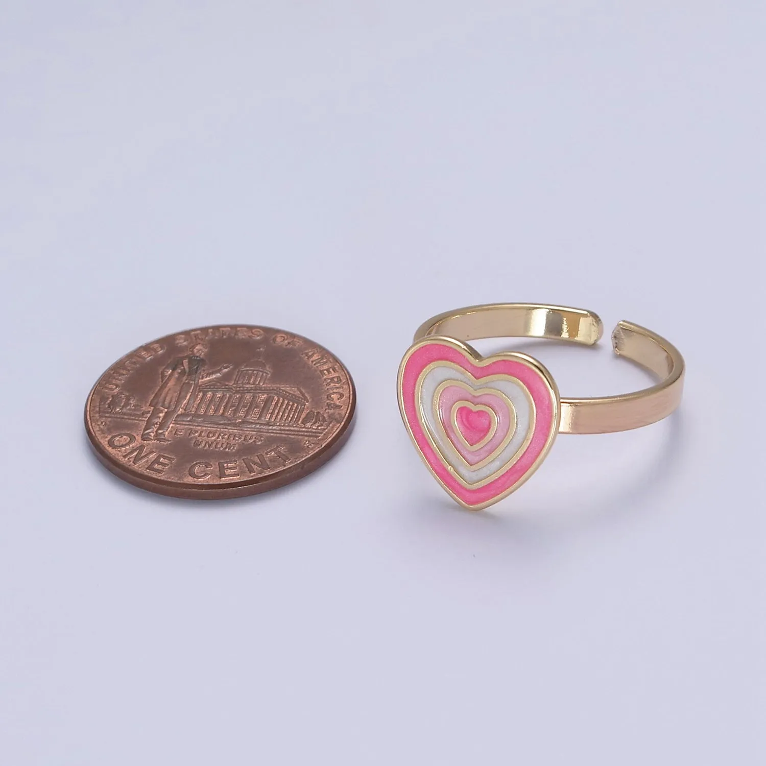 Pink Enamel Heart Ring, You Are Loved For Valentine Jewelry, 24K Gold Filled Love Ring U-471