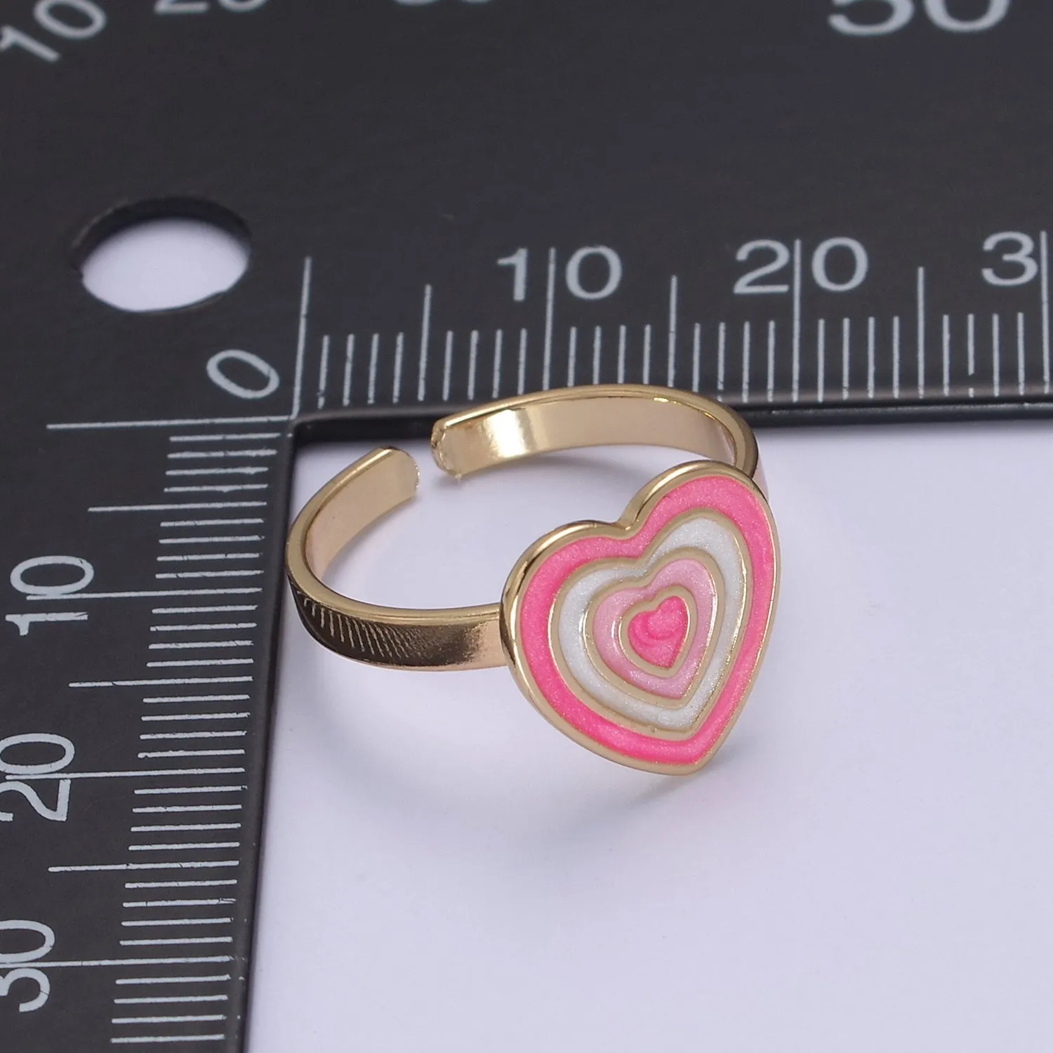 Pink Enamel Heart Ring, You Are Loved For Valentine Jewelry, 24K Gold Filled Love Ring U-471