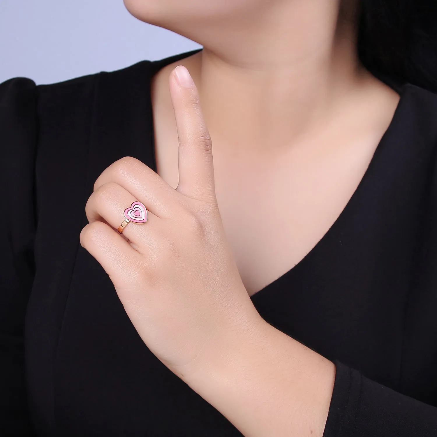 Pink Enamel Heart Ring, You Are Loved For Valentine Jewelry, 24K Gold Filled Love Ring U-471