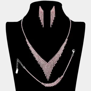 Pink Rhinestone Fringe Prom Jewelry Set | Pink Rhinestone Evening Jewelry |  655665