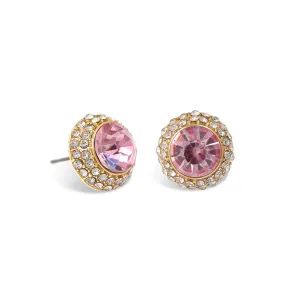 PINK ROUND CRYSTAL RHINESTONE GOLD POST EARRINGS #HNE87183GDVT (NC6)