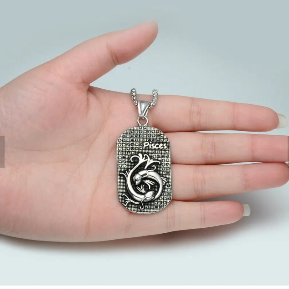 Pisces 3D dog tag necklaces