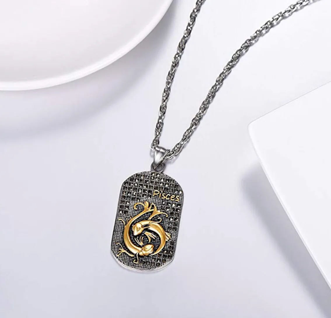 Pisces 3D dog tag necklaces