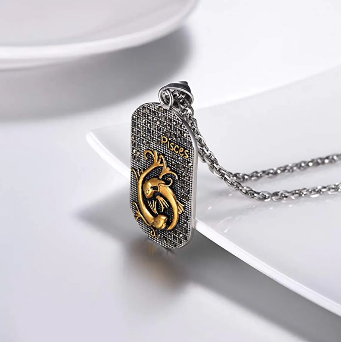 Pisces 3D dog tag necklaces