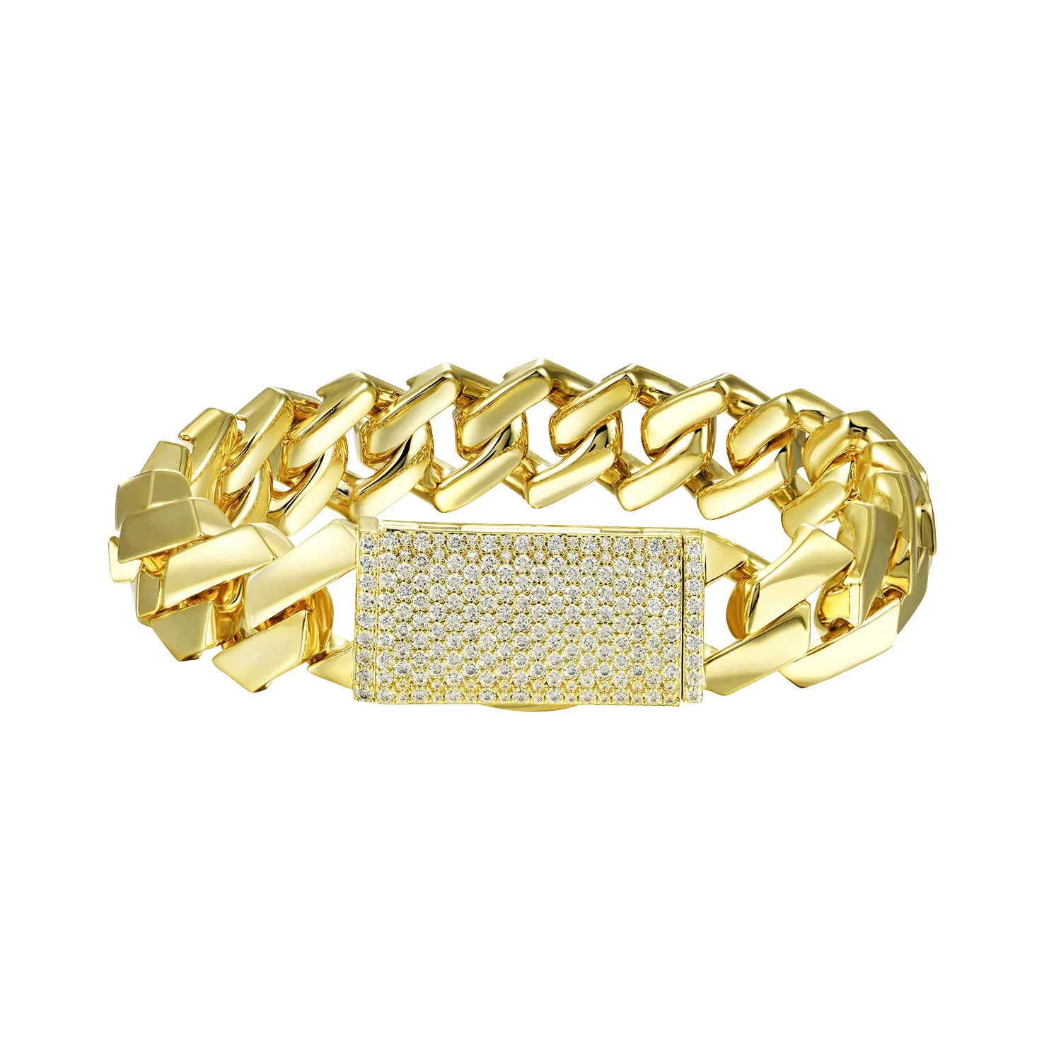 Plain Gold Prong Cuban Link Bracelet - 15mm