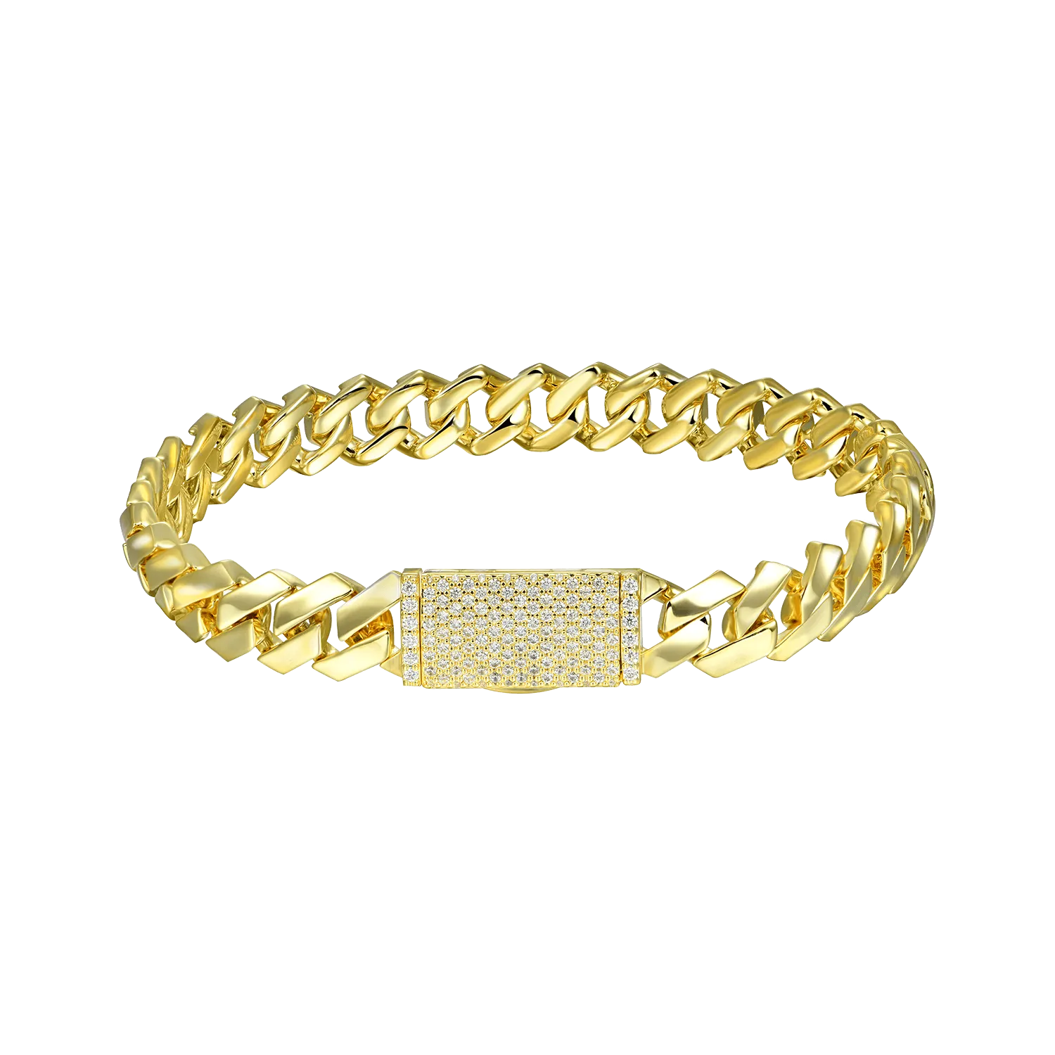 Plain Gold Prong Cuban Link Bracelet - 8mm
