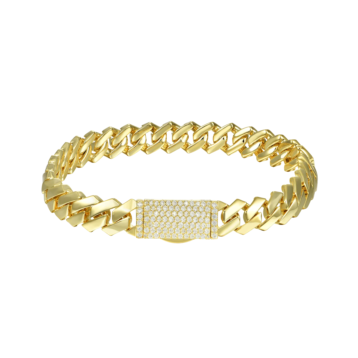 Plain Gold Prong Cuban Link Bracelet - 8mm