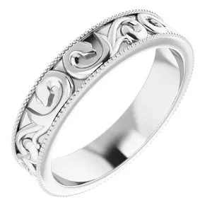 Platinum 5 mm Scroll Band with Milgrain  Size 10
