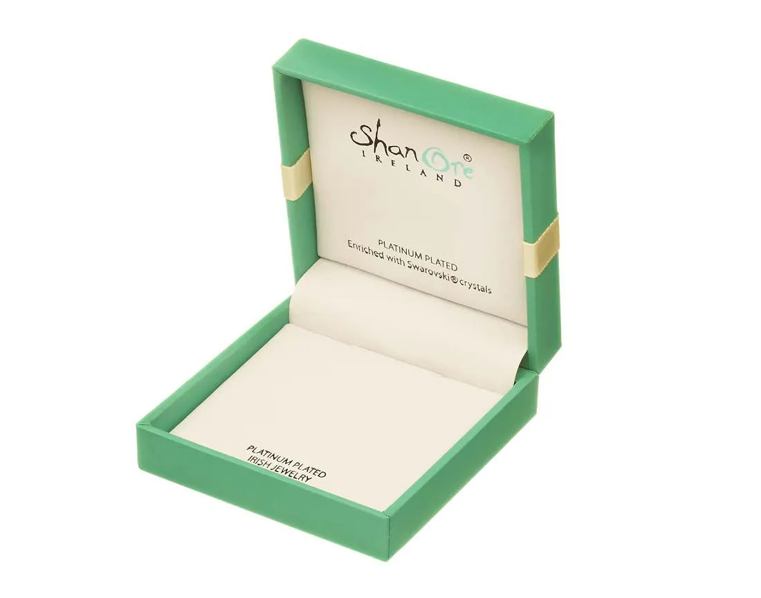 Platinum Plated Shamrock Drop Earrings With Clear Crystals