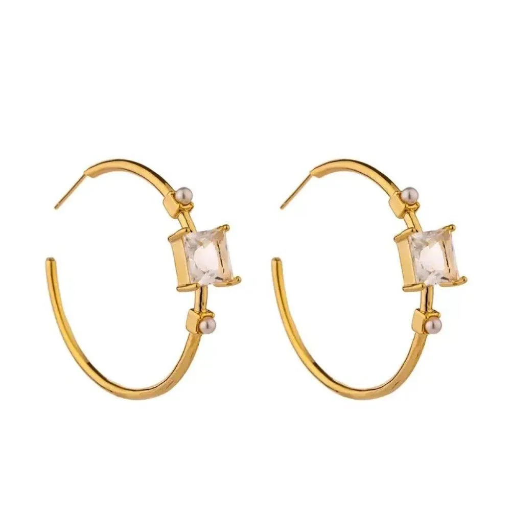 Princess Cut Crystal Hoop Earrings