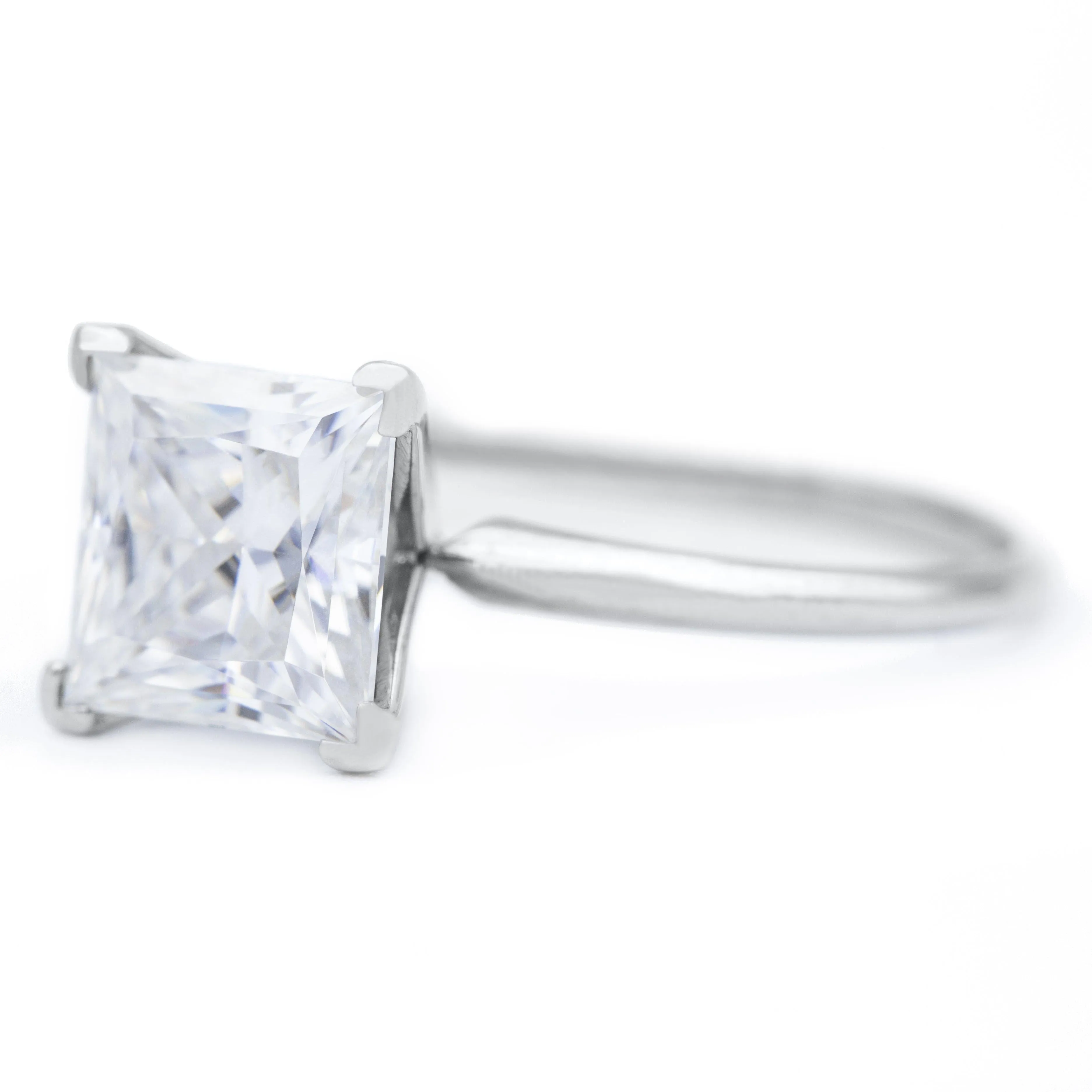 Princess Moissanite 4 Prongs FANCY Solitaire Ring