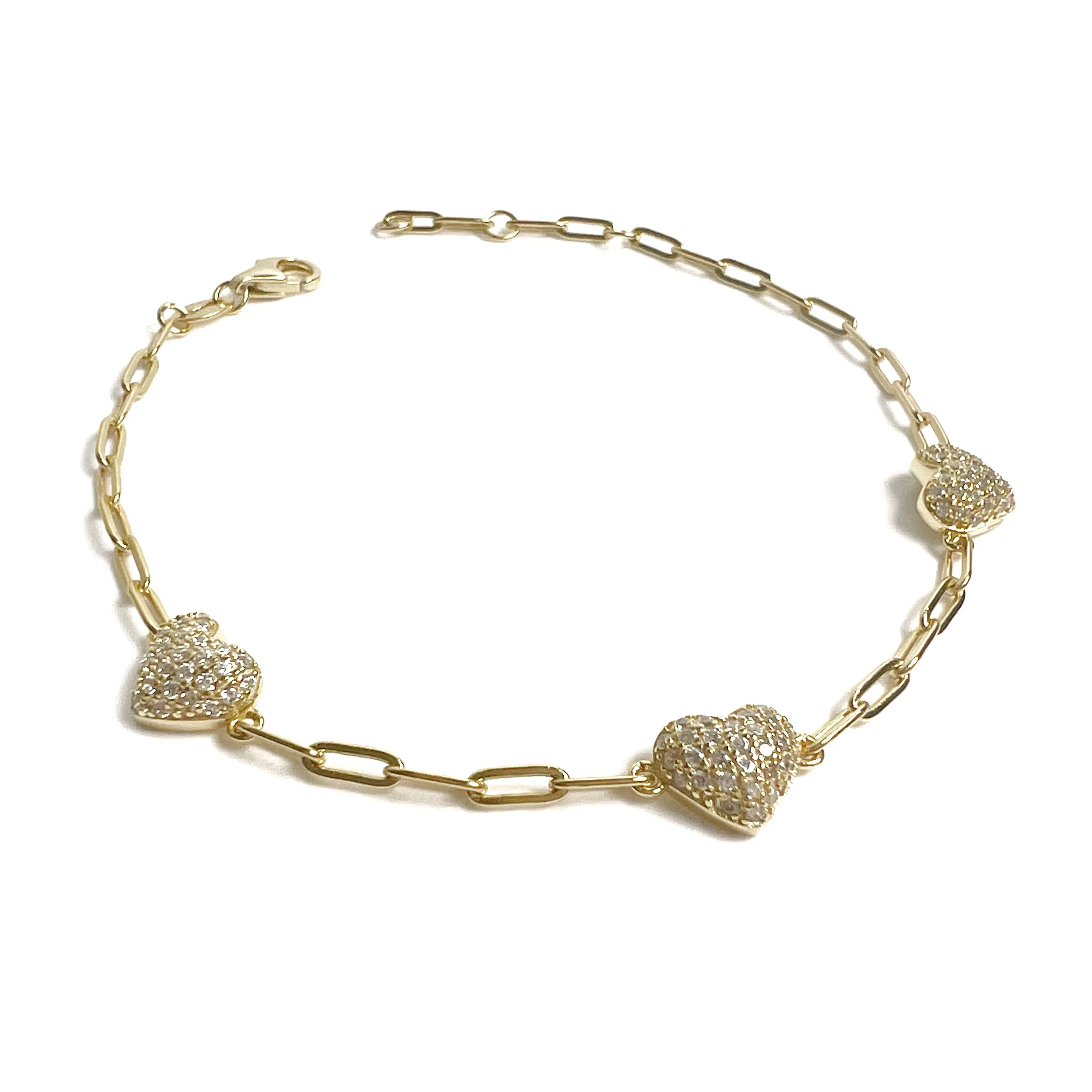 Puffy Pave Heart Paperclip Bracelet