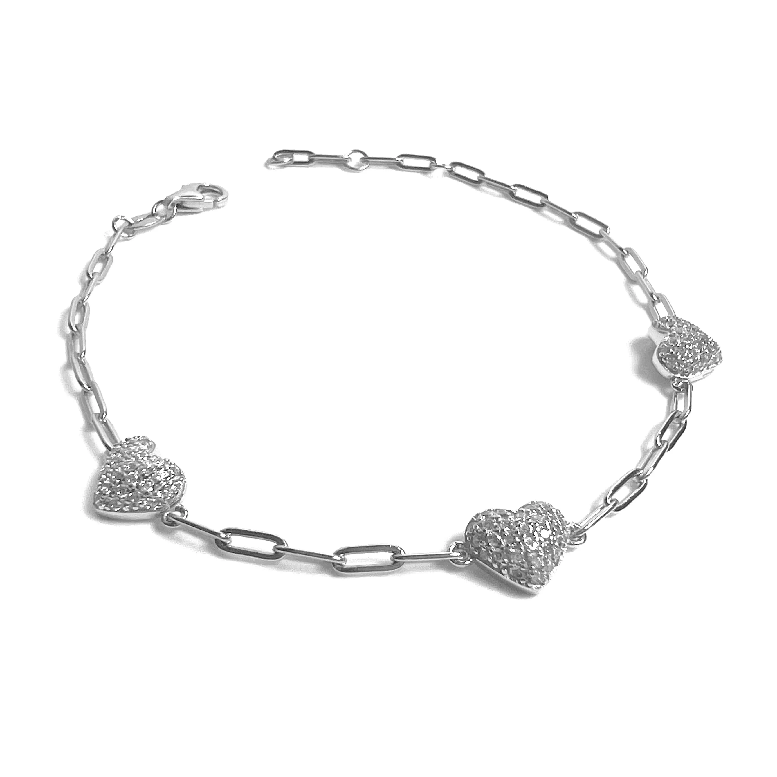 Puffy Pave Heart Paperclip Bracelet