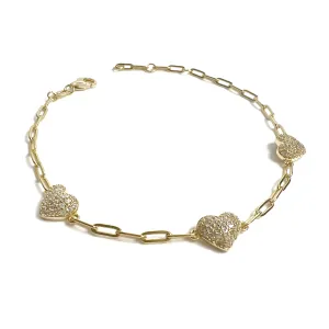 Puffy Pave Heart Paperclip Bracelet