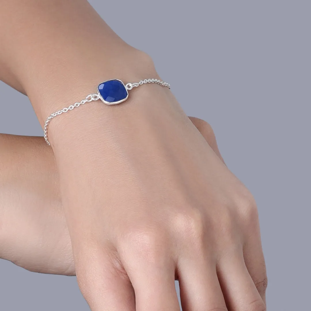 Pure  Silver Bracelet - Blue Lapis Stoned Chain