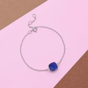Pure  Silver Bracelet - Blue Lapis Stoned Chain