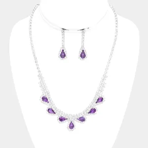 Purple and Rhinestone Teardrop Prom Necklace and Earrings | 452781