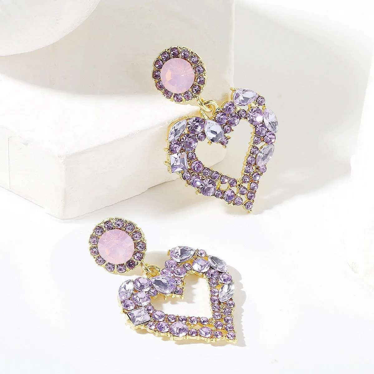 Purple Crystal & Cubic Zirconia 18K Gold-Plated Heart Drop Earrings