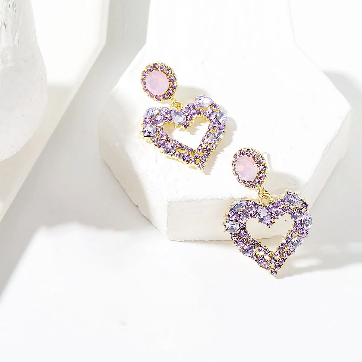 Purple Crystal & Cubic Zirconia 18K Gold-Plated Heart Drop Earrings