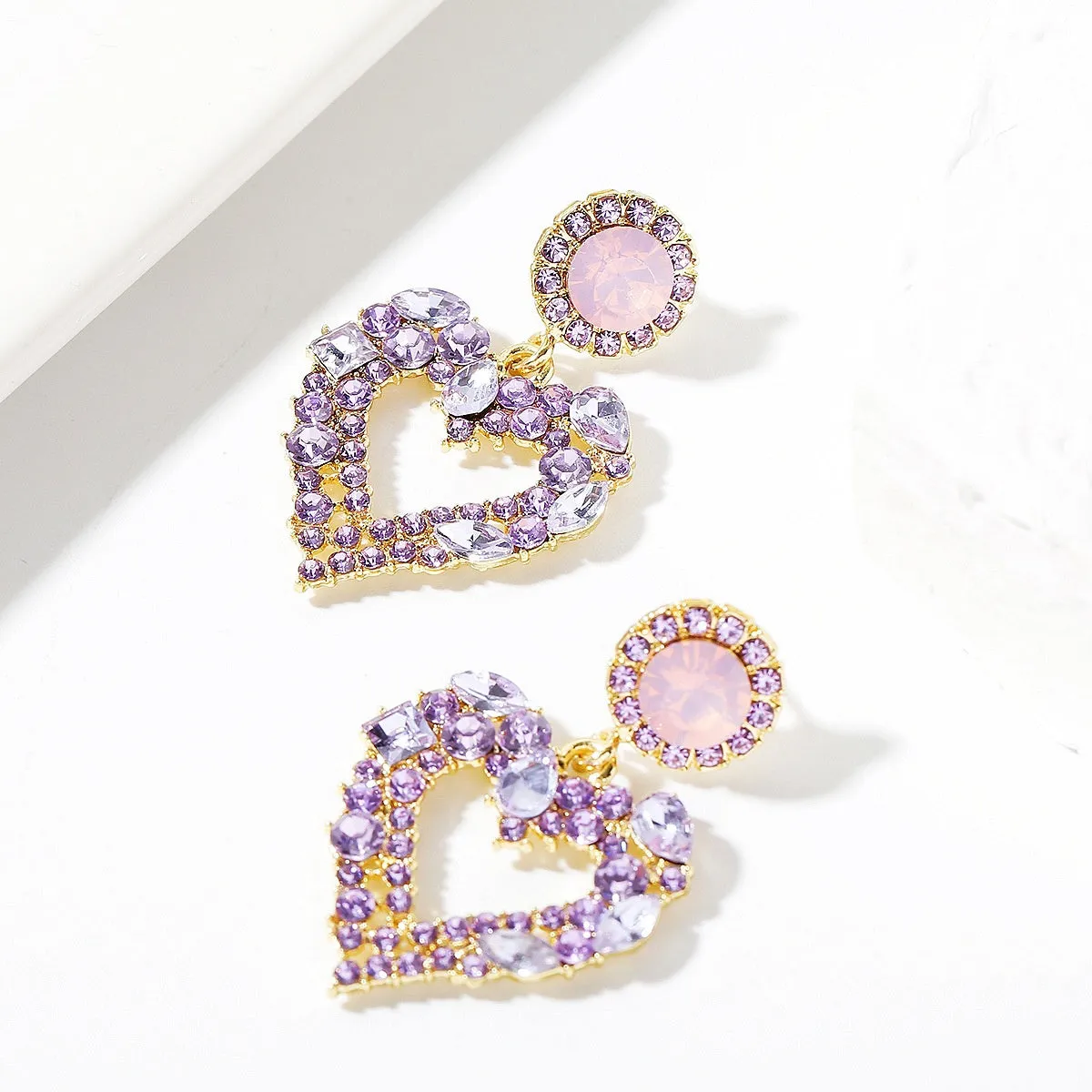 Purple Crystal & Cubic Zirconia 18K Gold-Plated Heart Drop Earrings