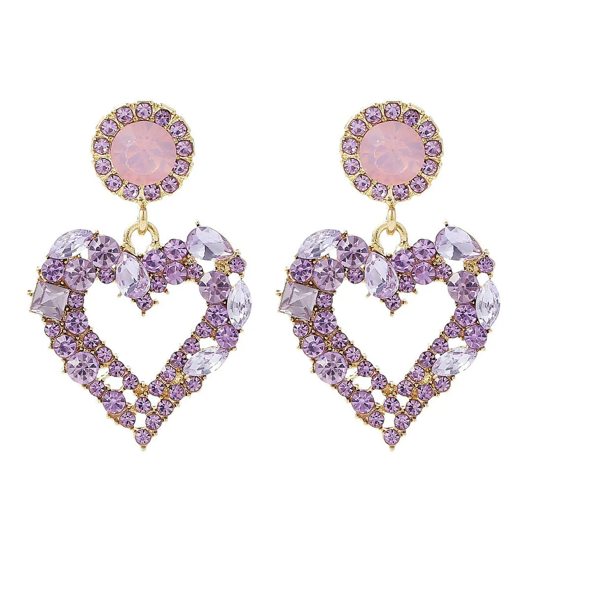 Purple Crystal & Cubic Zirconia 18K Gold-Plated Heart Drop Earrings