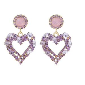 Purple Crystal & Cubic Zirconia 18K Gold-Plated Heart Drop Earrings