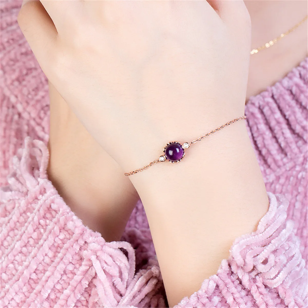 Purple Crystal & Cubic Zirconia Charm Bracelet