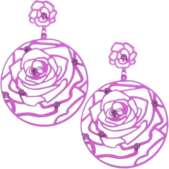 Purple Cutout Floral Rhinestone Earrings