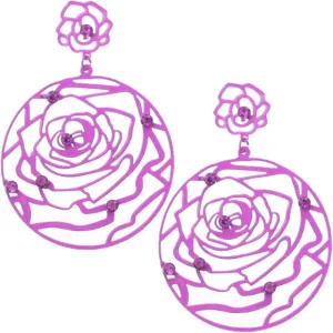 Purple Cutout Floral Rhinestone Earrings