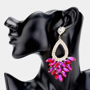PURPLE MARQUISE CRYSTAL CLUSTER RHINESTONE EVENING DANGLE EARRINGS