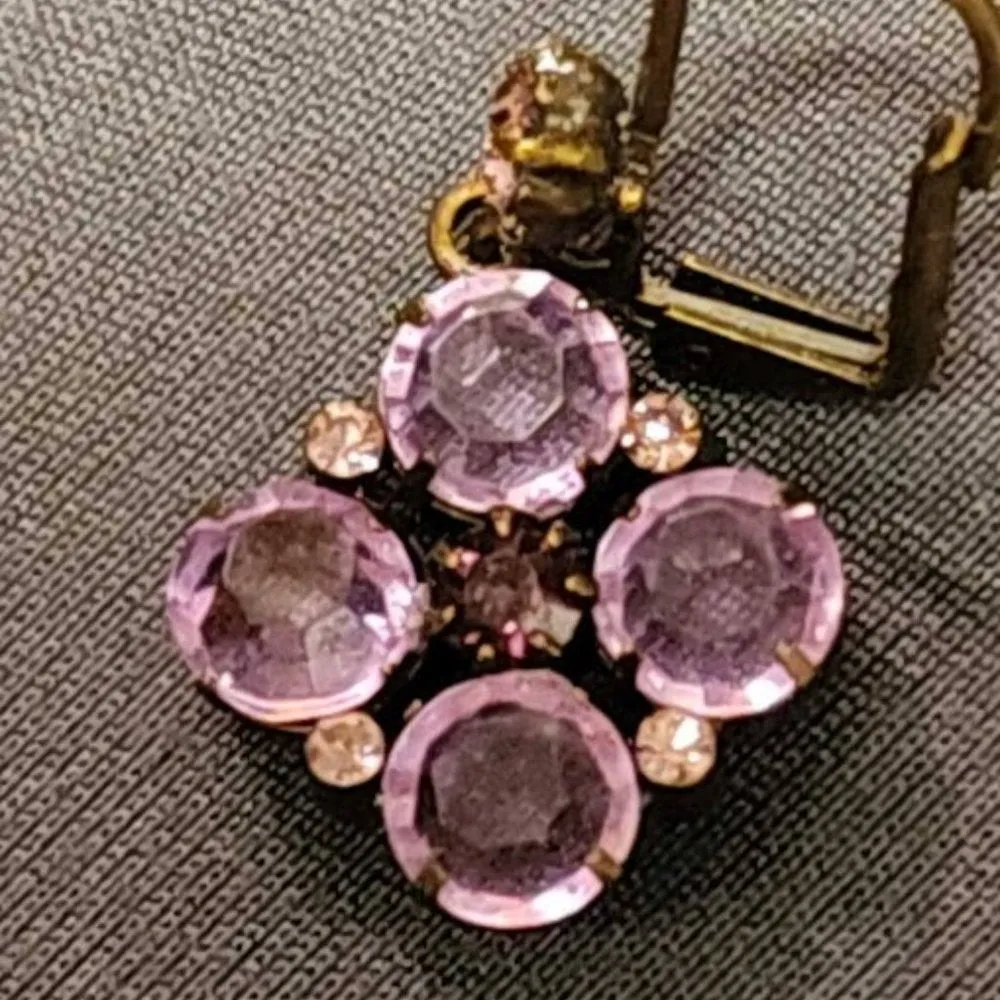 Purple Rhinestone Earrings with Pink Accents