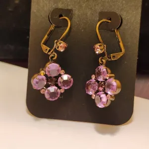 Purple Rhinestone Earrings with Pink Accents