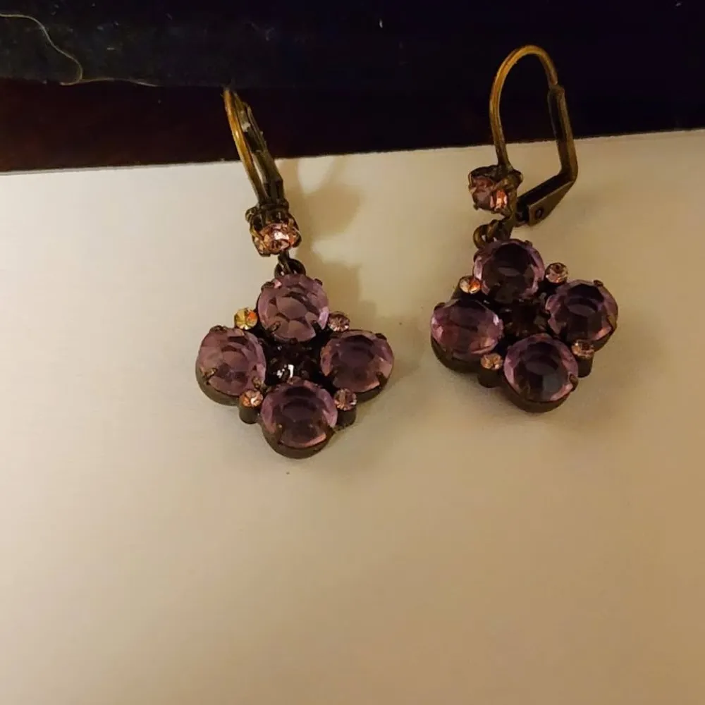 Purple Rhinestone Earrings with Pink Accents