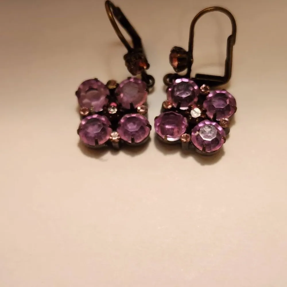 Purple Rhinestone Earrings with Pink Accents