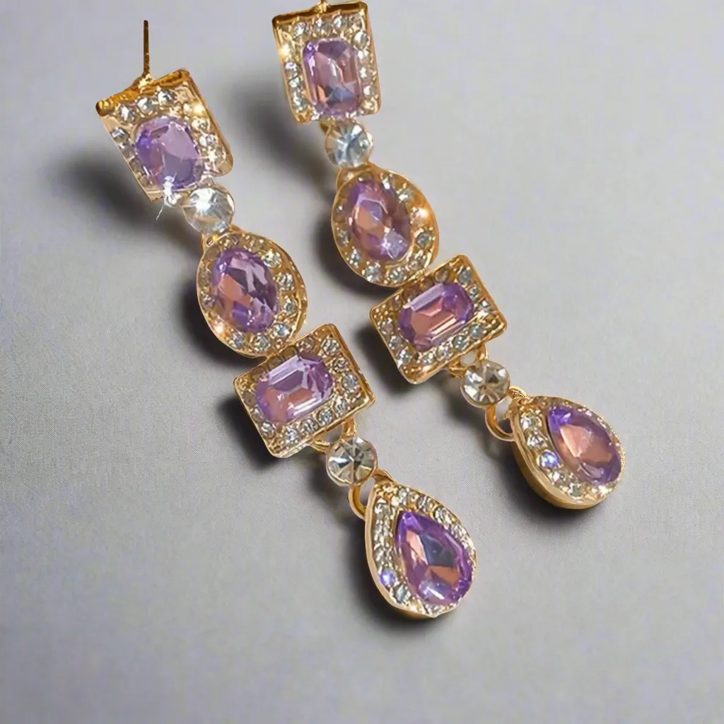 Purple Rhinestone Earrings