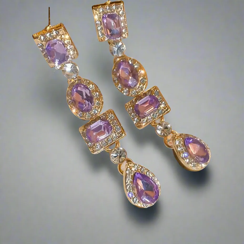 Purple Rhinestone Earrings