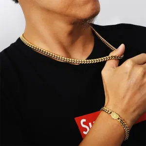 Push Button Clasp | 8mm Miami Cuban Link Chain and Bracelet Set in 18K Gold KRKC
