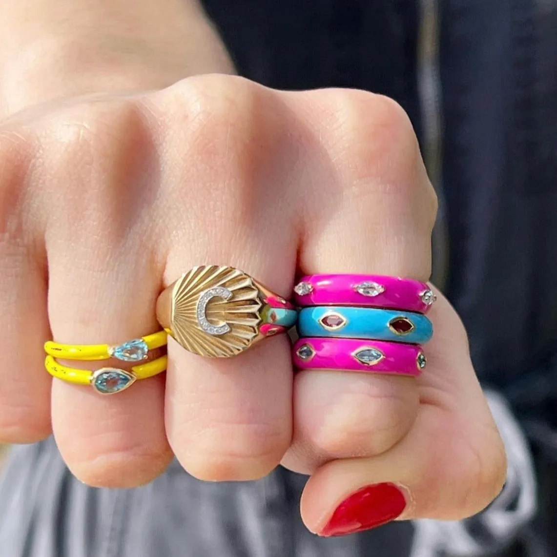 Quinn Ring: Purple Enamel/14K Rose Gold- Opal, Size 6.5