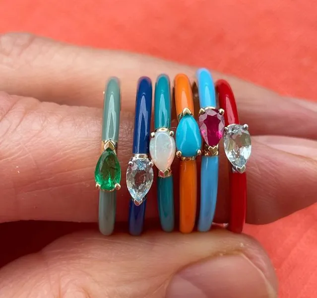 Quinn Ring: Purple Enamel/14K Rose Gold- Opal, Size 6.5