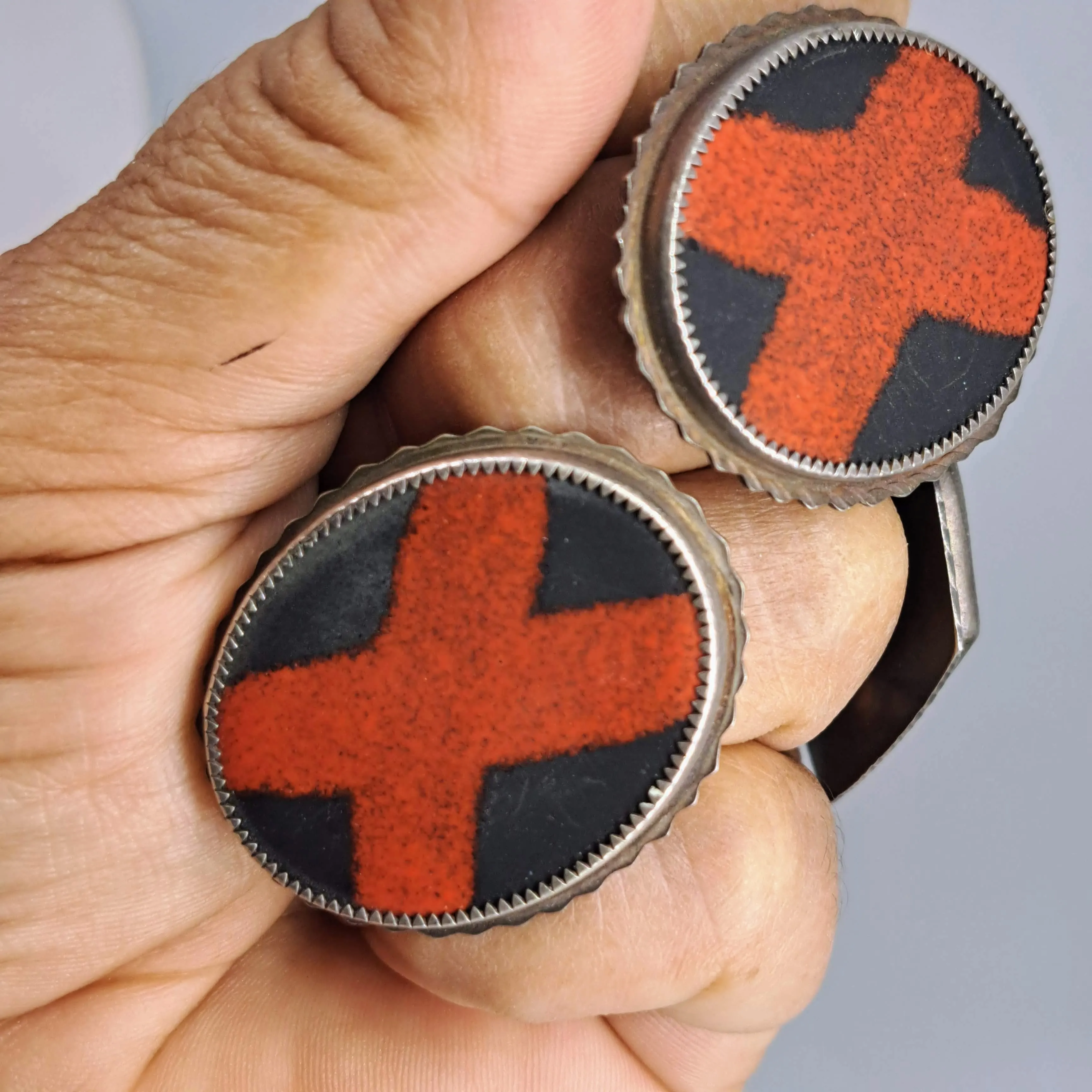 "Hugs & Kisses   Tic-Tac-Toe!" Rings - Enamel, Patinaed Sterling