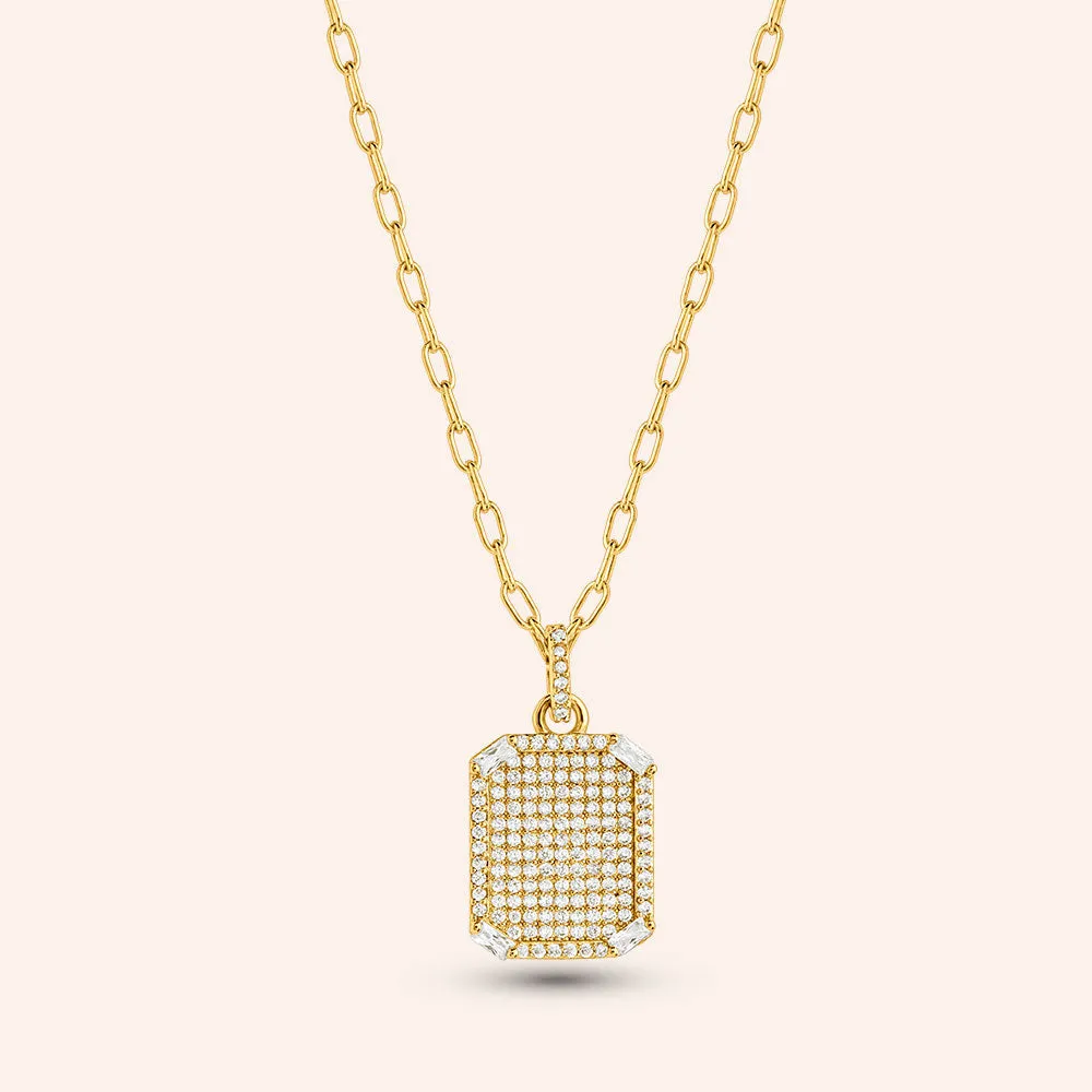 "Tabitha" 1.3CTW Pave & Baguette Tag Pendant Necklace