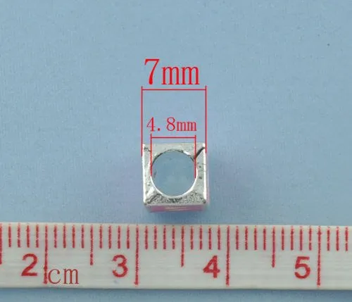 "W" Letter Square Charm Beads Pink Enamel European Bead Compatible for Most European Snake Chain Charm Bracelets