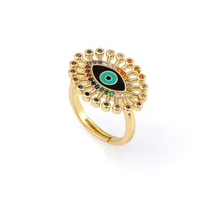 Rainbow Cubic Zirconia & Enamel 18K Gold-Plated Eye Bypass Ring