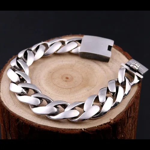 Real Solid 925 Sterling Silver Bracelets Cuban Link Chain Fashion Jewelry