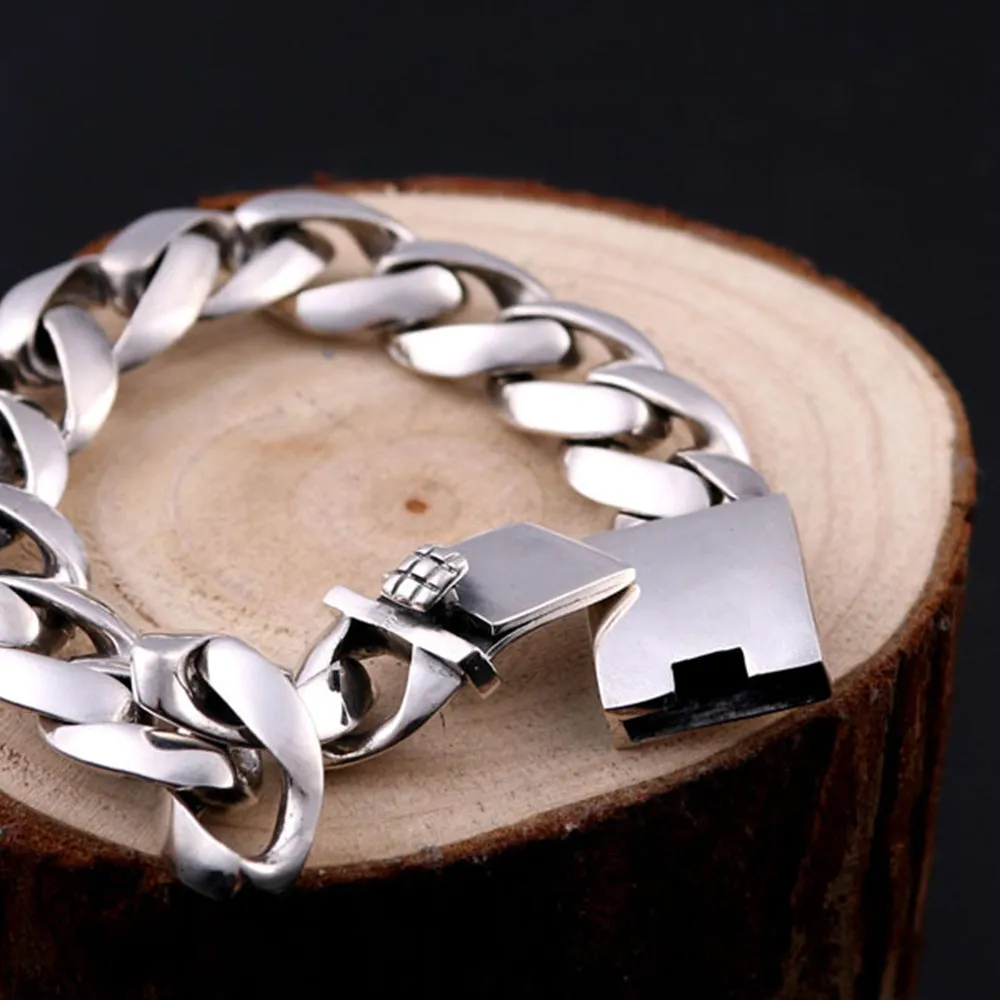 Real Solid 925 Sterling Silver Bracelets Cuban Link Chain Fashion Jewelry