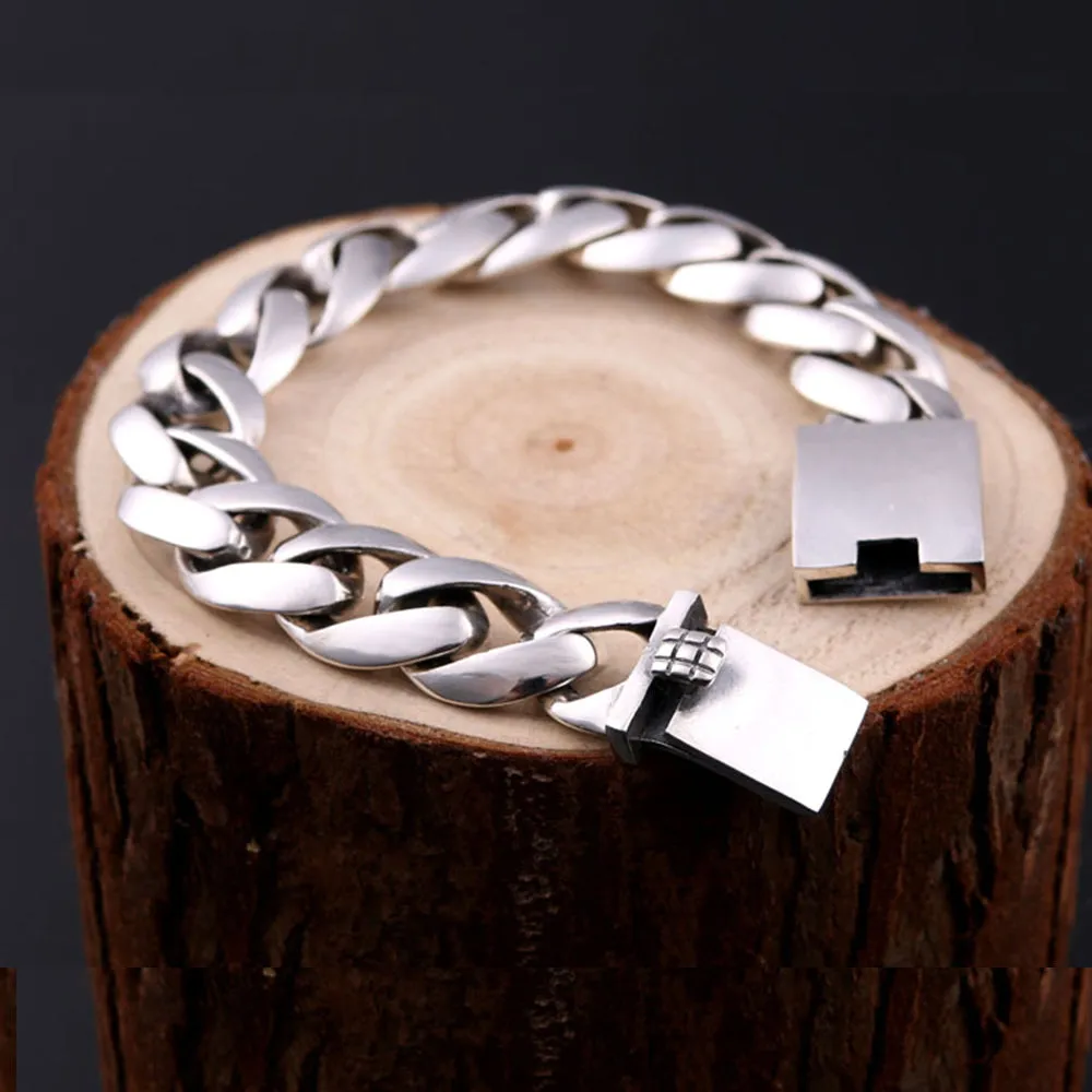 Real Solid 925 Sterling Silver Bracelets Cuban Link Chain Fashion Jewelry