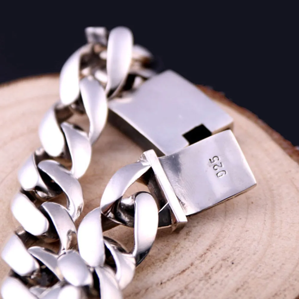 Real Solid 925 Sterling Silver Bracelets Cuban Link Chain Fashion Jewelry