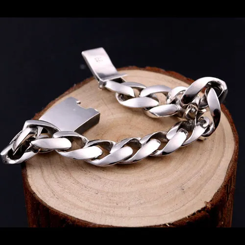 Real Solid 925 Sterling Silver Bracelets Cuban Link Chain Fashion Jewelry