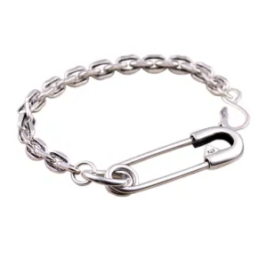Real Solid 925 Sterling Silver Bracelets Oval Link Chain Pin Fashion Jewelry